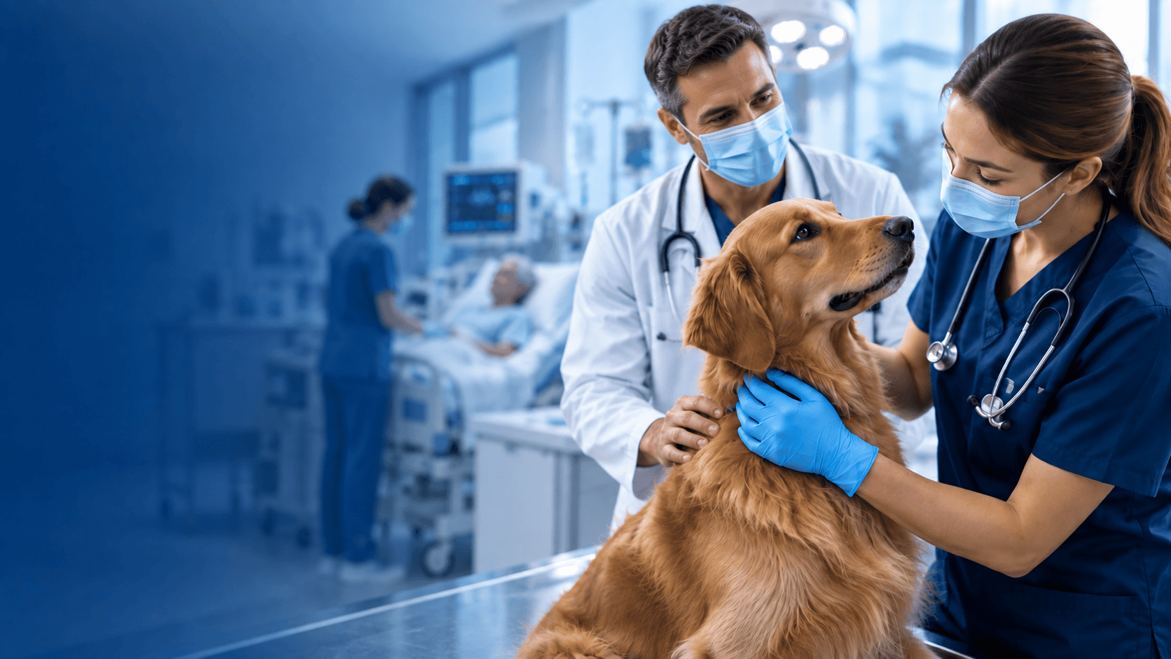 Profesionales de la salud humana y veterinaria utilizando equipos médicos especializados